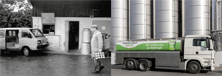 Der Schritt von der kleinen Hofkäserei zur modernen Bio-Molkerei: Über 600 Milchbauern und ihre Ziegen und Kühe liefern 140 Millionen Liter Milch. © Andechser Molkerei