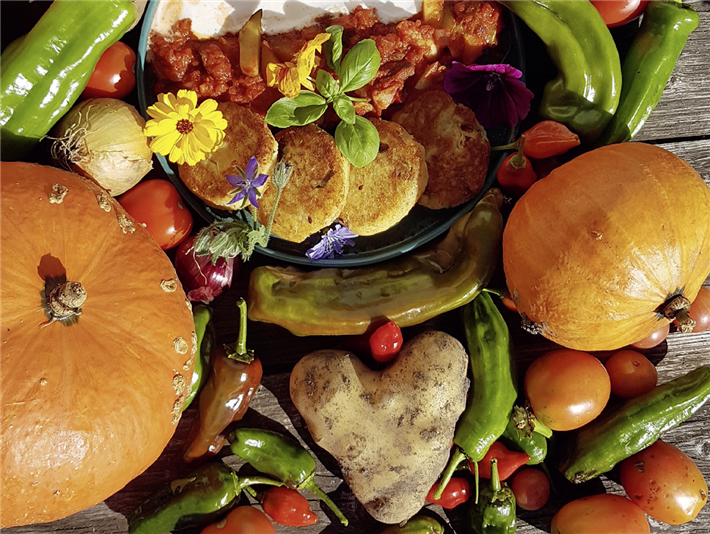 Frisches Gemüse aus dem forum Gemeinschaftsgarten. Pflanzliche Ernährung spart im Vergleich zu tierischen Lebensmitteln ein Vielfaches an Ressourcen und ist in der Lage, eine wachsende Weltbevölkerung zu ernähren. © Fritz Lietsch