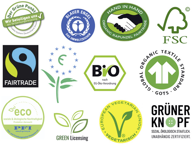 Beispiele von Labeln und Siegeln zur Nachhaltigkeit