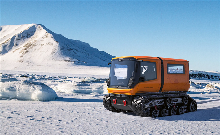 Die Venturi Antarctica, das weltweit erste vollelektrische Polarforschungsfahrzeug, wurde auf der Princess Elisabeth Antarctica getestet. © Venturi Antarctica / International Polar Foundation