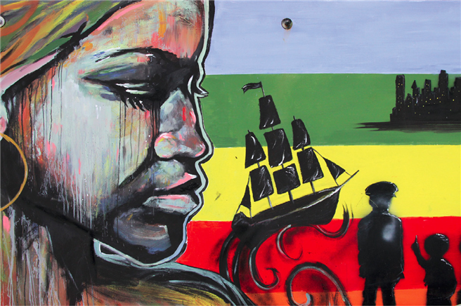 Zahlreiche Streetart-Arbeiten binden die Thematik um Flucht und Migration künstlerisch in das Dorf ein. © Karl-Heinz Jobst