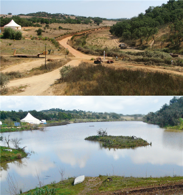 Das Gebiet wurde ab 2007 geflutet und zeigt 2011 einen gesunden See. © Tamera