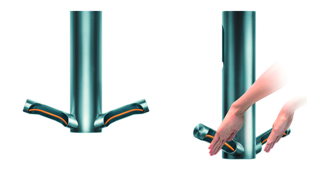 Der Händetrockner Dyson Airblade 9kJ ermöglicht eine schnelle und hygienische Händetrocknung in nur 10 Sekunden. © Dyson Airblade
