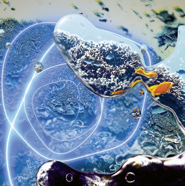 Bei 'Stepping beyond your bubble' hat jink.one sich von Fotografien und Filmclips der Unterwasserwelt des Mafia Island Marine Park zu einzigartigen Videoinstallationen inspirieren lassen. Sie zeigen die Schönheit und Vielfalt intakter Korallenriffe, ihre Farben, ihre Lebendigkeit. Doch dazwischen blitzt der tote Meeresboden auf, grau und abgestorben. © jink.one