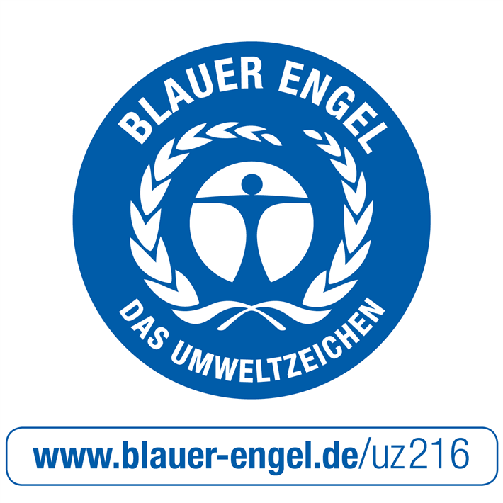 Das Logo Blauer Engel mit dem Kurzlink für weitere Informationen. © Rinn Beton- und Naturstein GmbH & Co. KG