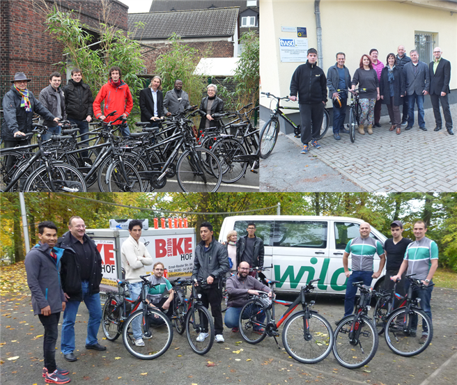 Die Fahrräder wurden an allen drei Wilo-Standorten mit viel Begeisterung in Empfang genommen (o.l. Dortmund, o.r. Oschersleben, u. Hof) Foto: Wilo