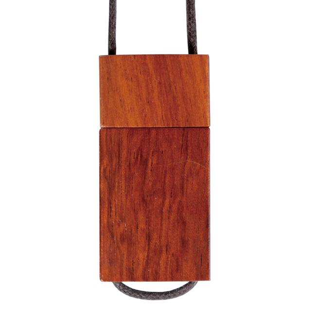 Für die wichtigsten Geschäftsdateien: USB-Stick 'Wood' aus Holz mit einem Umhängeband. © HIGHFLYERS Werbeartikel GmbH 