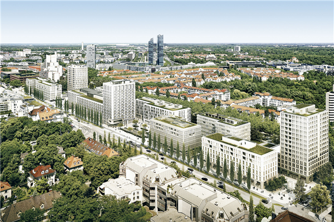 Das neue Stadtquartier entlang der Leopoldstraße im Münchener Stadtteil Schwabing. ATP München plant Basisbauwerk und Lifestsyle-Boutique Hotel ANdAZ. Credits: Jost Hurler Unternehmensgruppe 2014