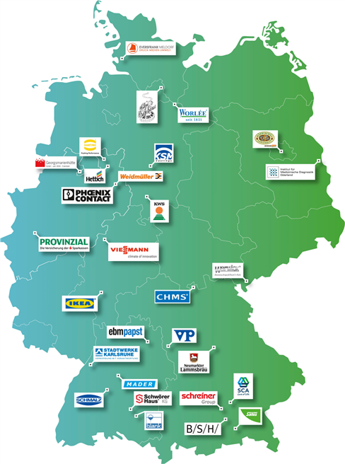 Die Deutschlandkarte der Mitglieder des Klimaschutz Unternehmen e.V. © KSU