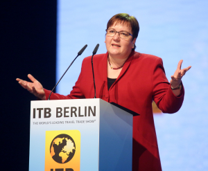 Iris Gleicke, Parlamentarische Staatssekretärin beim Bundesministerium für Wirtschaft und Energie, bei der Eröffnung der ITB Berlin 2016 Foto: Rainforest Alliance