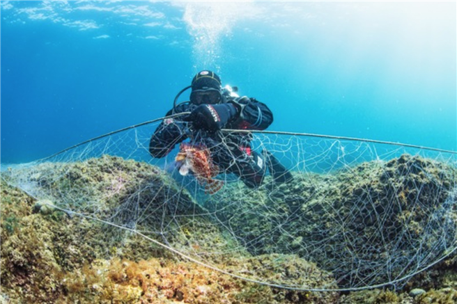 Healthy Seas birgt herrenlose Fischernetze. Die daraus gefertigten Socken vertreibt Kaufland. © Healthy Seas