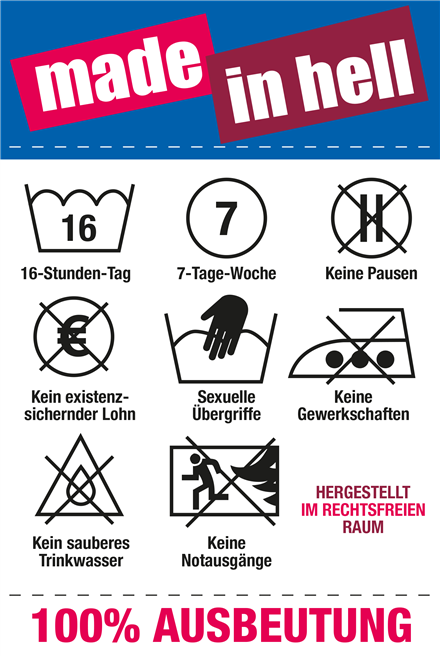 Infografik 'Made in Hell' zu Arbeitsbedingungen im globalen Süden. © Christliche Initiative Romero