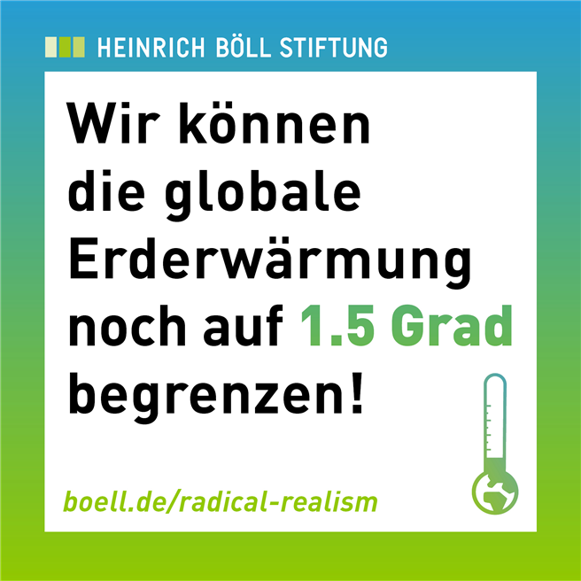 Die Text-Kollektion 'Radical Realism for Climate Justice' zeigt, wie der Temperaturanstieg auf 1,5 Grad begrenzt werden kann. © Heinrich-Böll-Stiftung
