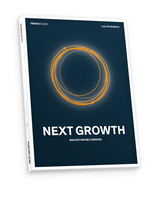 Die neue Trendstudie 'Next Growth – Wachstum neu denken', erschienen im Verlag Zukunftsinstitut GmbH, widmet sich der Frage, wie ein Wirtschaften jenseits des klassischen Wachstums konkret aussehen kann. © Zukunftsinstitut GmbH