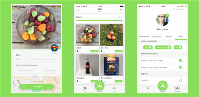 Die UXA-App in der Anwendung. ©UXA Foodsharing