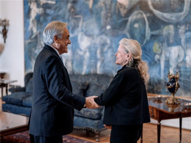 Präsident der Republik Chile, Sebastián Piñera mit Frau Tompkins. © Carolyn McCarthy (TC Communications)
