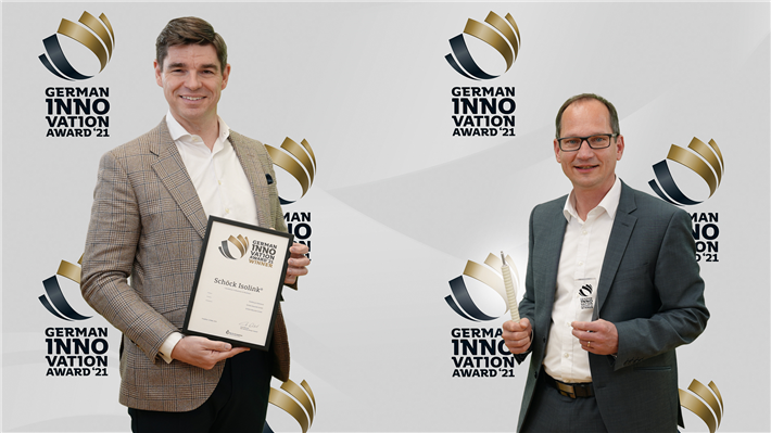 Mike Bucher (Vorstandsvorsitzender) und Werner Venter (Produktmanager Isolink) freuen sich über die besondere Auszeichnung. © Schöck Bauteile GmbH