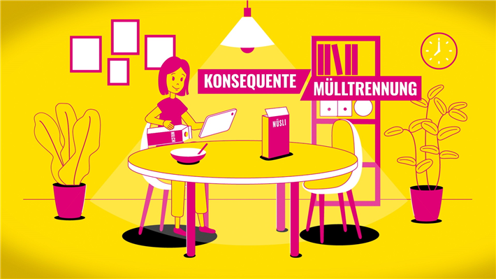 Der neue Animationsfilm der Initiative 'Mülltrennung wirkt' erklärt, wie konsequente Mülltrennung dazu beiträgt, Ressourcen zu schonen. | © Screenshot Animationsfilm: Initiative 'Mülltrennung wirkt'