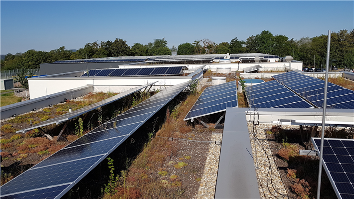 Die installierten Photovoltaikanlagen decken überwiegend den Eigenstrombedarf des Bildungs- und Sportzentrums. Pro Jahr können von rund 178 Tonnen klimaschädliches Kohledioxid vermieden werden. © Stadt Koblenz 