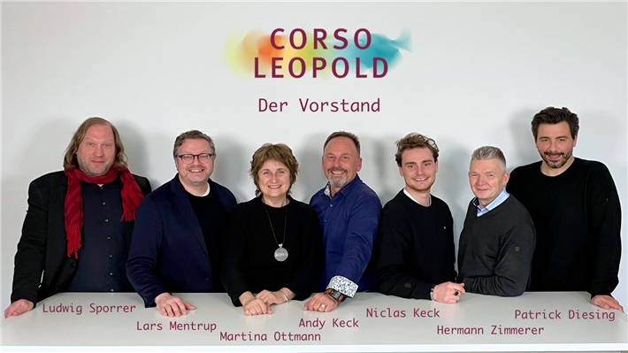 Vorstand des Corso Leopold | V.l.n.r.: Ludwig Sporrer, Lars Mentrup, Martina Ottmann, Andreas Keck, Niclas Keck, Hermann Zimmerer, Patrick Diesing. © corso leopold e.V.