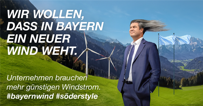 Das Kampagnen-Motiv für 'Neuen Wind in Bayern'. © Initiative Bayernwind des WindRat – www.wind-rat.de/bayernwind