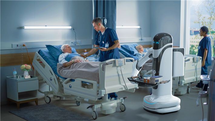 Nicht als Ersatz, sondern als Unterstützung in der Pflege und im Krankenhaus, das ist die dem Smarten Roboter zugedachte Rolle. Er ist auch eine Antwort im Fachkräftemange. © Neura Robotics