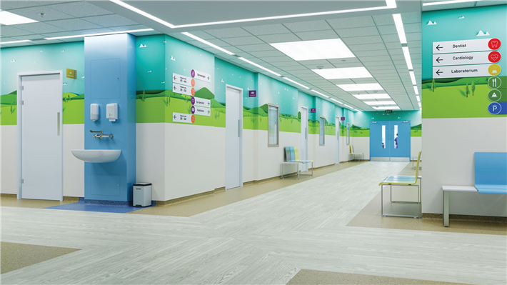 Auch in Krankenhäusern überzeugen Bodenbeläge aus Vinyl durch Hygiene und Strapazierfähigkeit. © Altro