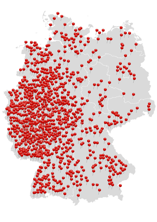 Die Karte 'illegale Altreifenablagerungen' der Initiative ZARE https://zertifizierte-altreifenentsorger.de/illegale-altreifenentsorgung-in-deutschland/ Quelle: Initiative ZARE