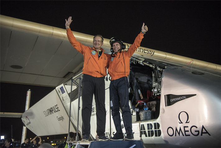 On 26 July 2016, Solar Impulse 2 landed at Abu Dhabi's Al Bateen Airport, completing the first round-the-world flight in history powered solely by the sun. &copy; Solar Impulse Foundation