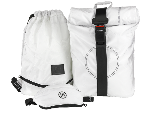 Baq to basic – Rolltop, BAQ und Hip Baq aus Airbags ohne Färbung. © Airpaq