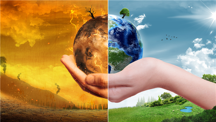 Kriege und Verwüstung oder Klimaschutz und Gesundheit. Wir haben es in der Hand. © Shutterstock-ParabolStudio 