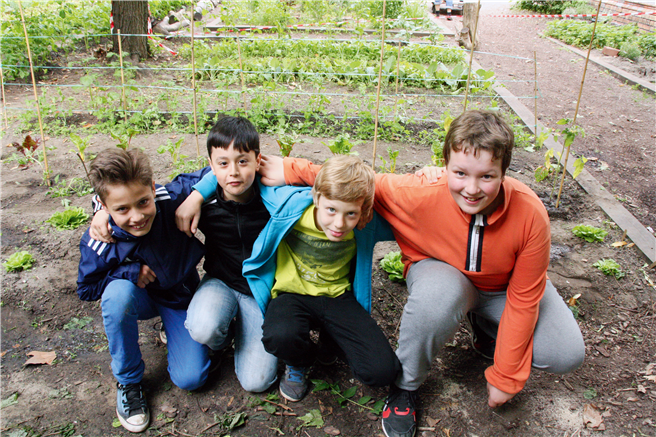 Gärten statt Grünflächen: Kinder sind begeistert über den Kontakt zu Lebensmitteln. © Ackerdemie