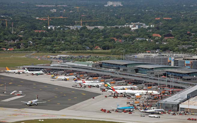 Der Hamburger Flughafen liegt in der Stadt und die umliegende Bebauung wird immer dichter. In Groß Borstel etwa entstehen rund 4.000 neue Wohnungen. © HH Airport / M.Penner